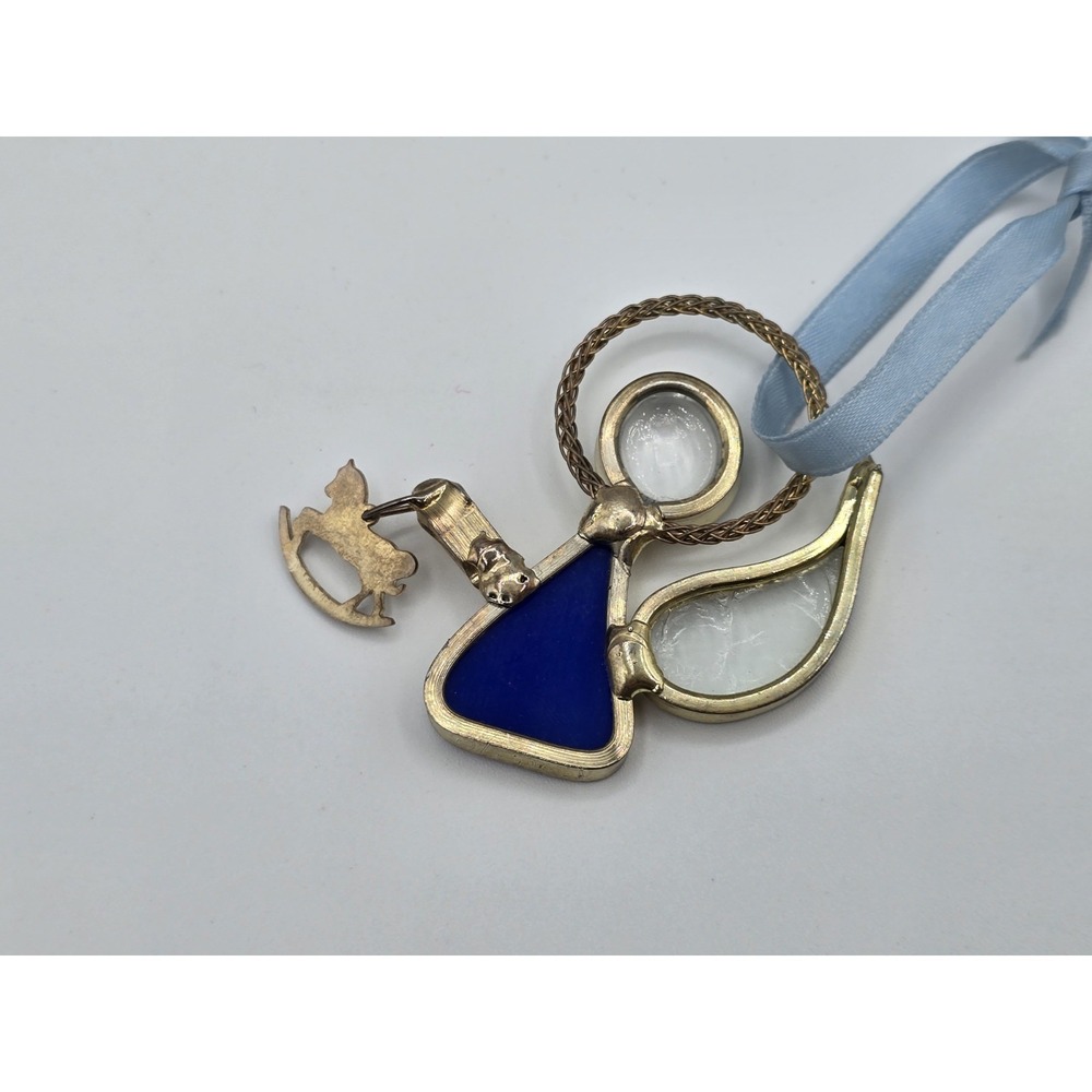 Vintage Christmas Ornament Stained Glass Angel Sun Catcher Blue Rocking Horse - Picture 7 of 7
